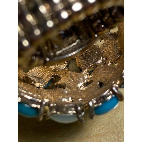 Vintage Turquoise & Moonstone Cluster Dome Cocktail Ring Gold Tone Adjustable - Picture 4 of 5